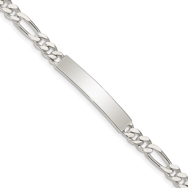 Sterling silver ID bracelet, 7.5x5mm plate on a figaro link chain, engravable