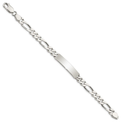 Sterling Silver Polished Engraveable Figaro Link ID Bracelet, 7.5 x 7mm