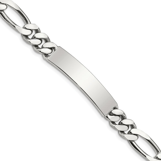 Sterling Silver Polished Engraveable Figaro Link ID Bracelet, 8.5 x 8mm