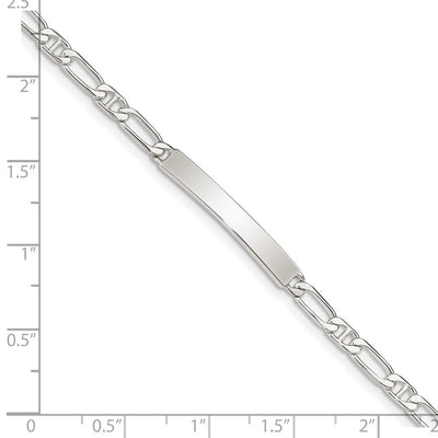 Sterling Silver Polished Engraveable Anchor Link ID Bracelet, 7 x 3mm