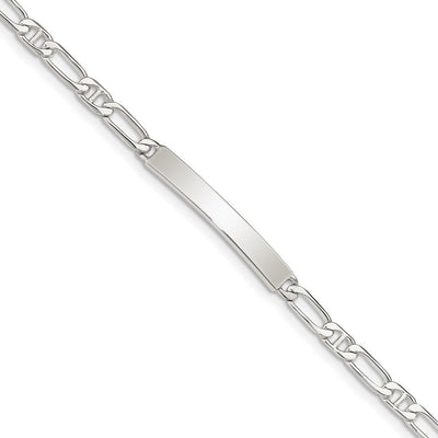 Sterling Silver Polished Engraveable Anchor Link ID Bracelet, 7 x 3mm