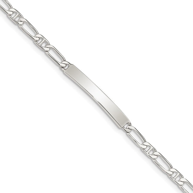 Sterling Silver Polished Engraveable Anchor Link ID Bracelet, 7 x 3mm