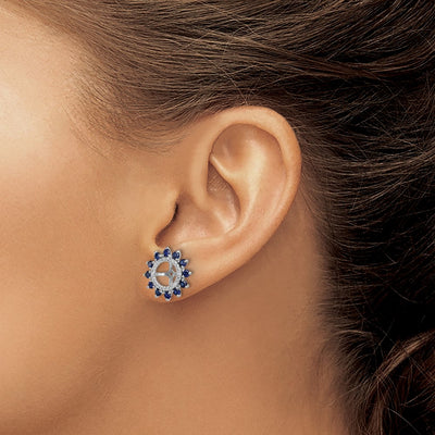 Sterling Silver Rhodium Diam. & Created Sapphire Earring Jacket, 14 x 14mm