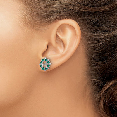 Sterling Silver Rhodium Diam. & Created Emerald Earring Jacket, 15 x 15mm