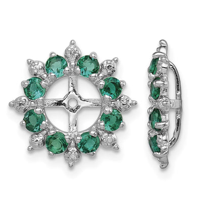 Sterling Silver Rhodium Diam. & Created Emerald Earring Jacket, 15 x 15mm