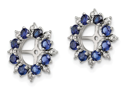 Sterling Silver Rhodium Diam. & Created Sapphire Earring Jacket