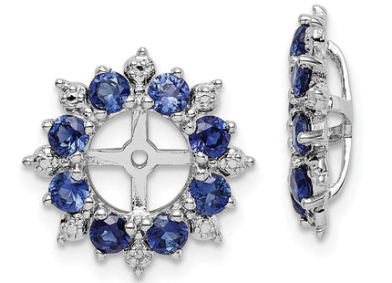 Sterling Silver Rhodium Diam. & Created Sapphire Earring Jacket