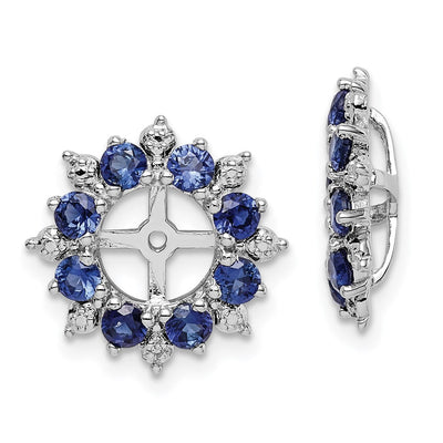 Sterling Silver Rhodium Diam. & Created Sapphire Earring Jacket, 15 x 15mm