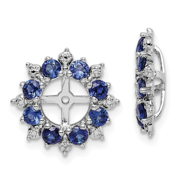 Sterling Silver Rhodium Diam. & Created Sapphire Earring Jacket, 15 x 15mm