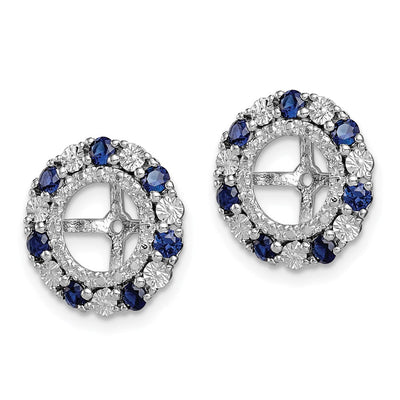 Sterling Silver Rhodium Created Sapphire Earring Jacket, 13 x 13mm