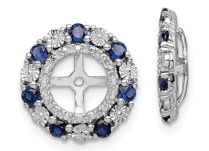 Sterling Silver Rhodium Created Sapphire Earring Jacket