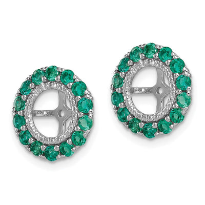 Sterling Silver Rhodium Diam. & Created Emerald Earring Jacket, 13 x 13mm