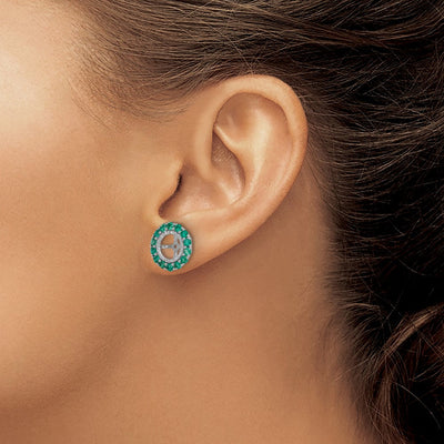 Sterling Silver Rhodium Diam. & Created Emerald Earring Jacket, 13 x 13mm
