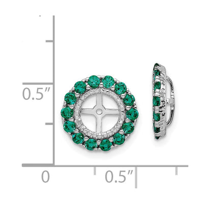Sterling Silver Rhodium Diam. & Created Emerald Earring Jacket, 13 x 13mm