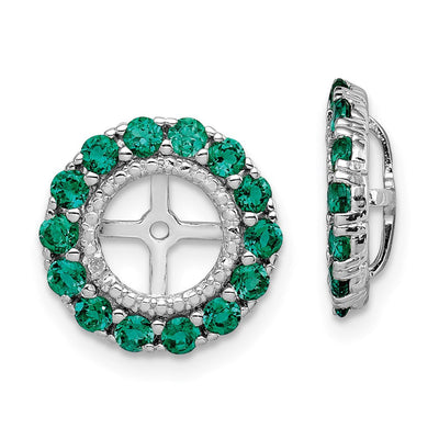 Sterling Silver Rhodium Diam. & Created Emerald Earring Jacket, 13 x 13mm