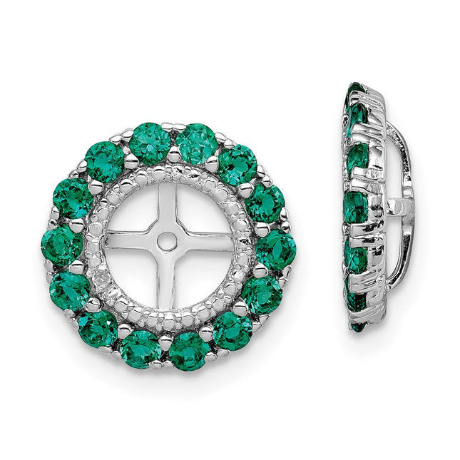 Sterling Silver Rhodium Diam. & Created Emerald Earring Jacket, 13 x 13mm