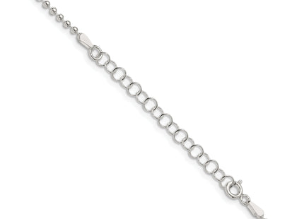 Sterling Silver Beaded Chain w/2in ext., 20 x 2mm