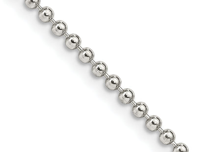 Sterling Silver Beaded Chain w/2in ext., 20 x 2mm