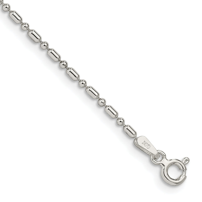 Sterling Silver Fancy Beaded Chain Anklet, 9 x 1.5mm