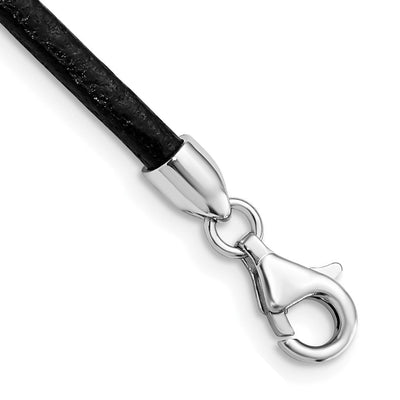 Sterling Silver Rhodium-plated Black Leather Necklace