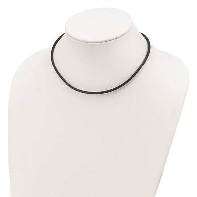 Sterling Silver Rhodium-plated Black Leather Necklace