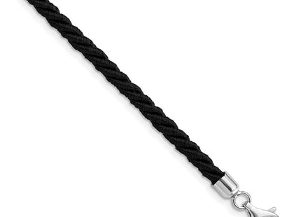 Sterling Silver Rhodium-plated Black Satin Cord Necklace (Style QK46-16)