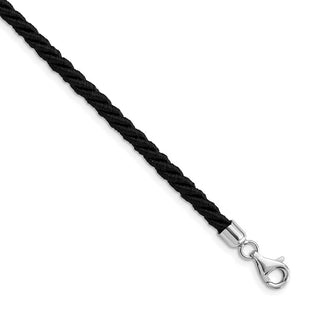 Sterling Silver Rhodium-plated Black Satin Cord Necklace (Style QK46-16)