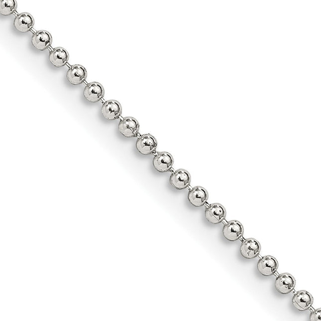 Sterling Silver Beaded Chain w/2in ext., 20 x 2.35mm