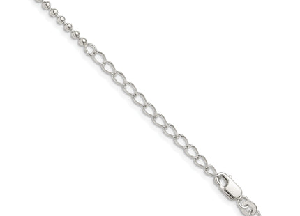 Sterling Silver Beaded Chain w/2in ext., 20 x 2.35mm