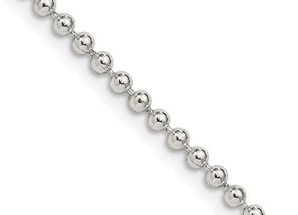 Sterling Silver Beaded Chain w/2in ext., 20 x 2.35mm