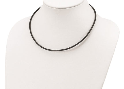 Sterling Silver Black Leather Necklace (Style QK87-18)