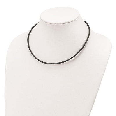 Sterling Silver Black Leather Necklace, 18 x 3mm