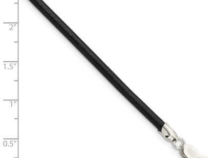 Sterling Silver Black Leather Necklace (Style QK87-18)