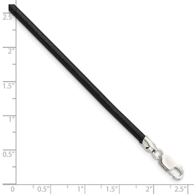 Sterling Silver Black Leather Necklace, 18 x 3mm
