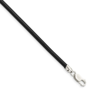 Sterling Silver Black Leather Necklace (Style QK87-18)