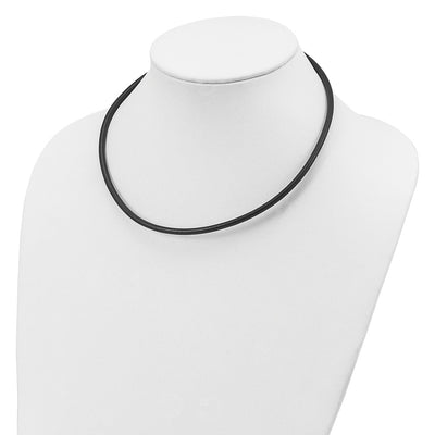 Sterling Silver Black Leather Necklace, 18 x 4mm