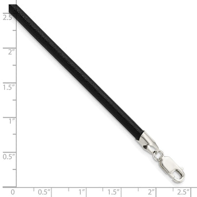 Sterling Silver Black Leather Necklace, 18 x 4mm