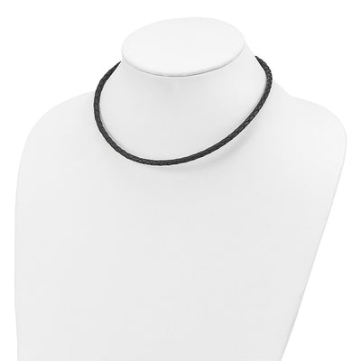 Sterling Silver Black Leather Braided Necklace, 16 x 4mm