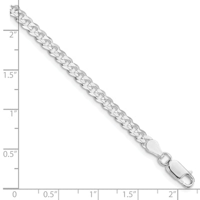 Sterling Silver Rhodium-plated Flat Curb Bracelet, 7 x 3.8mm