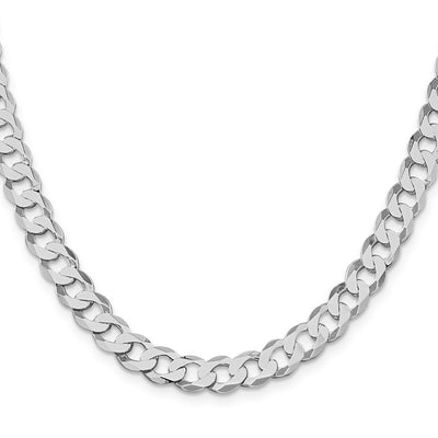 Sterling Silver Rhodium-plated Flat Curb Chain, 8 x 7.5mm