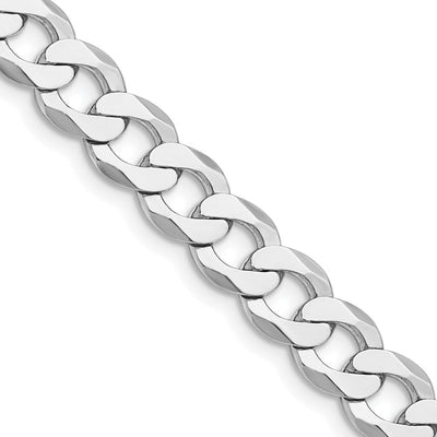 Sterling Silver Rhodium-plated Flat Curb Chain, 8 x 7.5mm