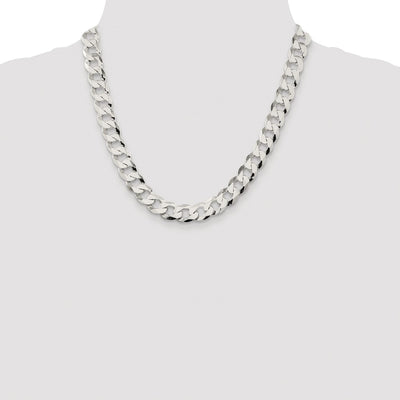 Sterling Silver Rhodium-plated Flat Curb Chain, 8 x 11.75mm