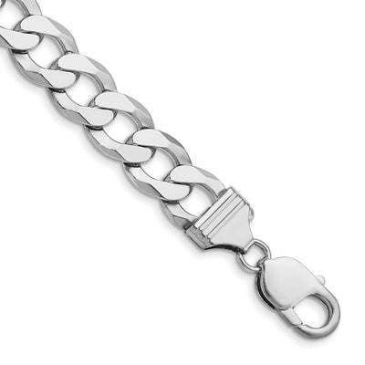 Sterling Silver Rhodium-plated Flat Curb Chain, 8 x 11.75mm
