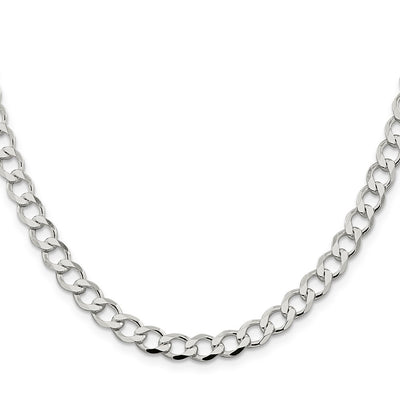 Sterling Silver Semi-solid Flat Curb Bracelet, 7 x 6.7mm
