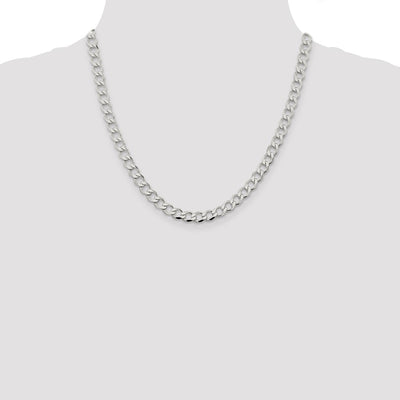 Sterling Silver Semi-solid Flat Curb Bracelet, 7 x 6.7mm
