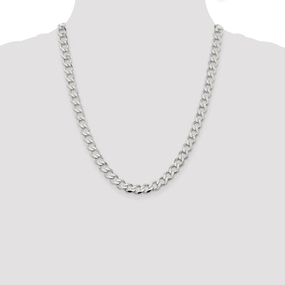 Sterling Silver Semi-solid Flat Curb Bracelet, 7 x 8.1mm
