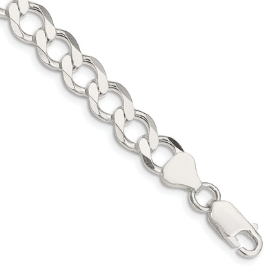 Sterling Silver Semi-solid Flat Curb Bracelet, 7 x 8.1mm