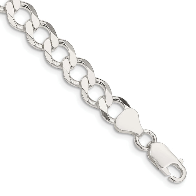 Sterling Silver Semi-solid Flat Curb Bracelet, 7 x 8.1mm