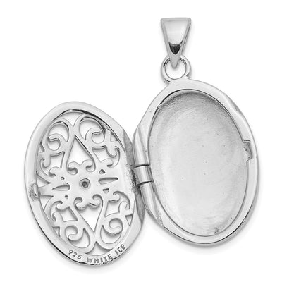 Sterling Silver Rhodium-plated Diamond Accent Filigree Oval Locket