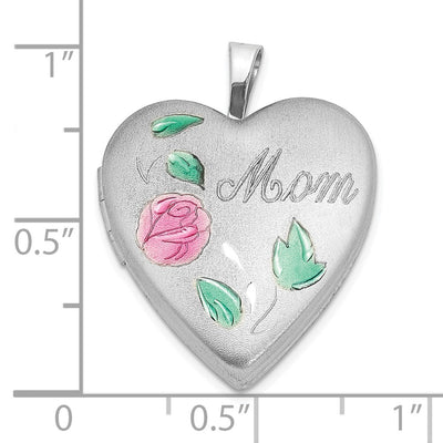 Sterling Silver Rhodium-plated Enameled Flower w/ Mom Heart Locket